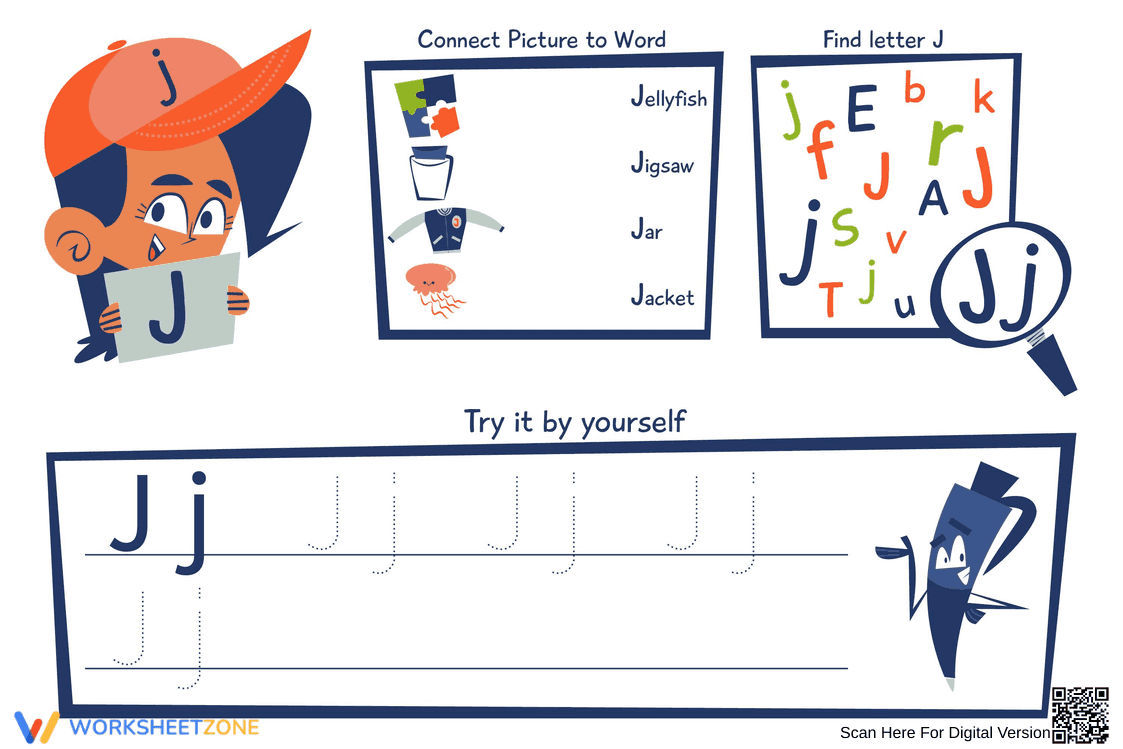 Letter J Tracing Worksheet | Essential Grade 1 Printable - Page 1