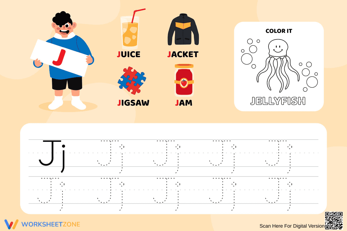 Tracing Letter J Worksheet - Page 1