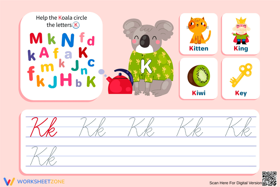 Letter K Tracing Worksheet | Grade K-1 Essential - Page 1