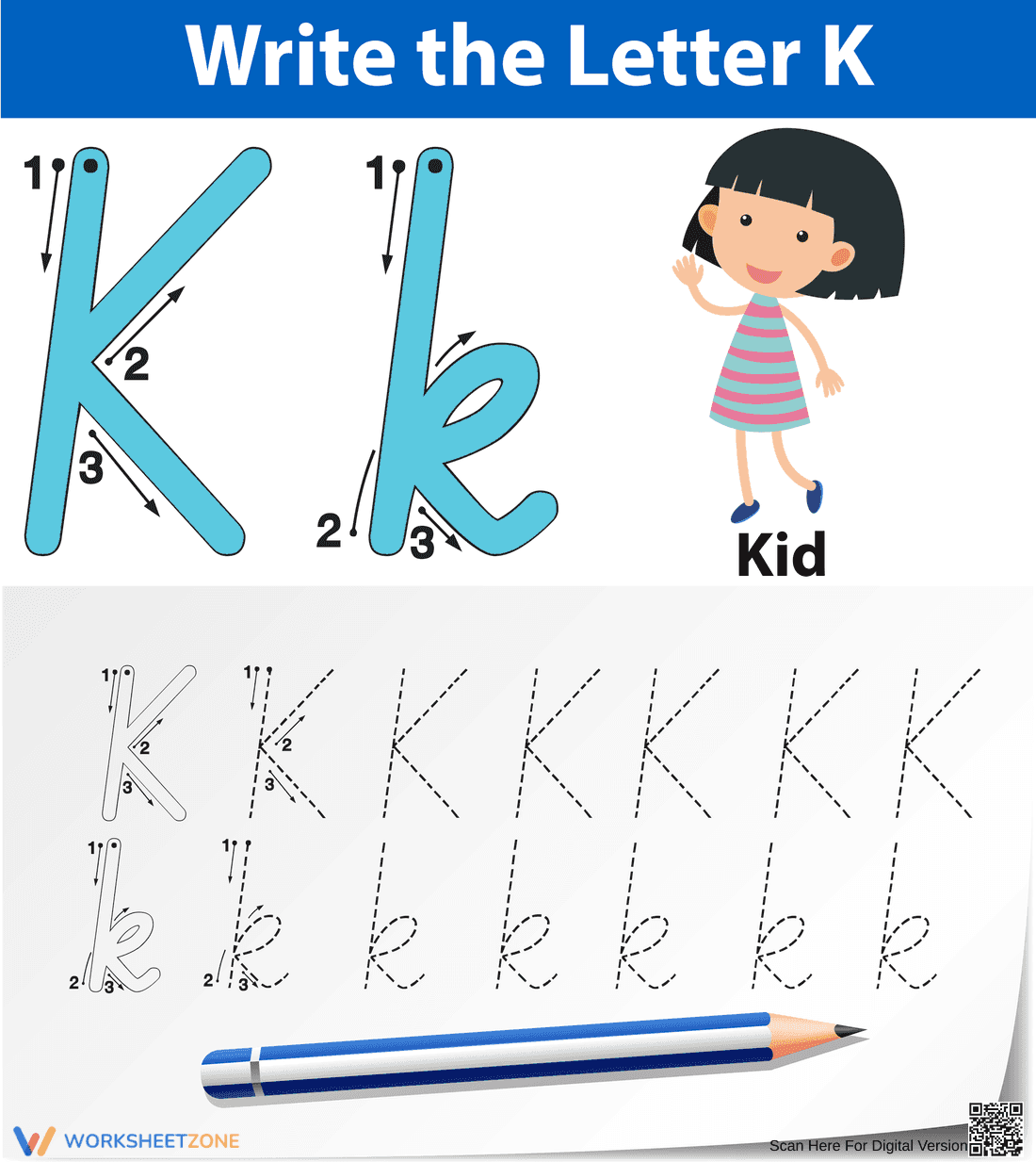 Printable Letter K Tracing Worksheet | Grade K - Page 1