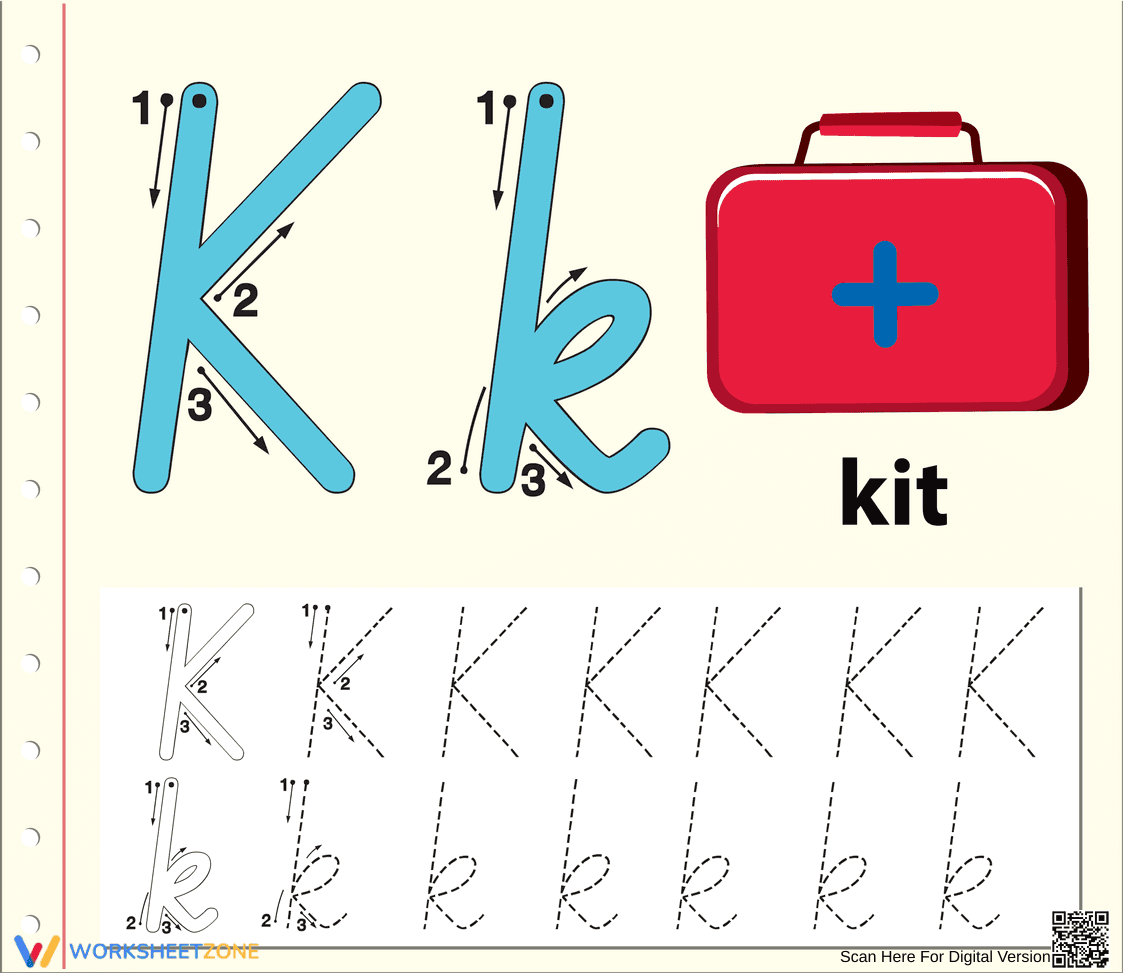 K is for Kit: Introductory Letter K Worksheet - Page 1
