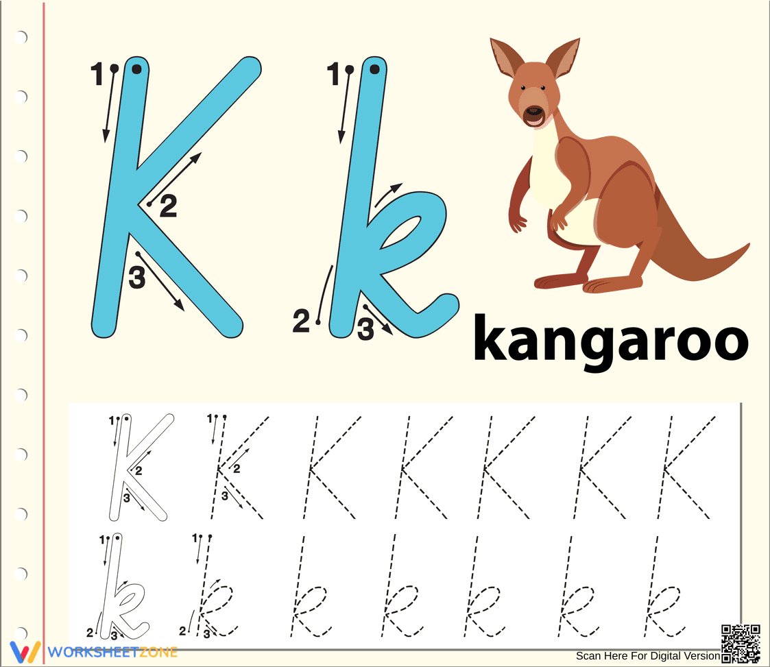 K is for Kangaroo: Letter K Association Worksheet - Page 1