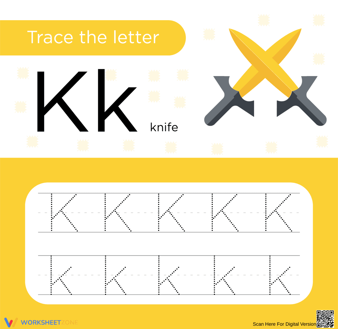 Tracing The Letter K for Knife - Page 1