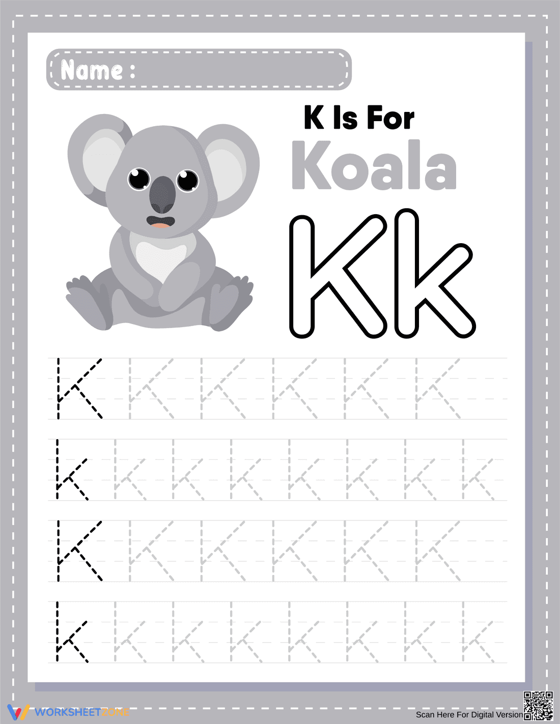 K is for Koala: Free Letter Tracing Worksheet - Page 1