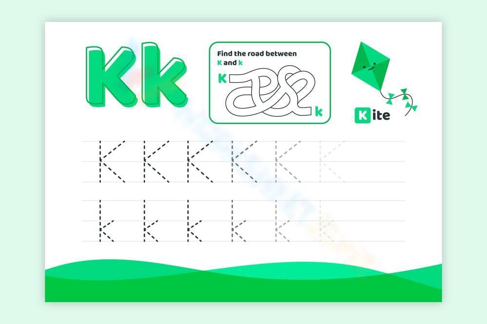 Letter K Worksheet with Maze - Free Printable - Page 1