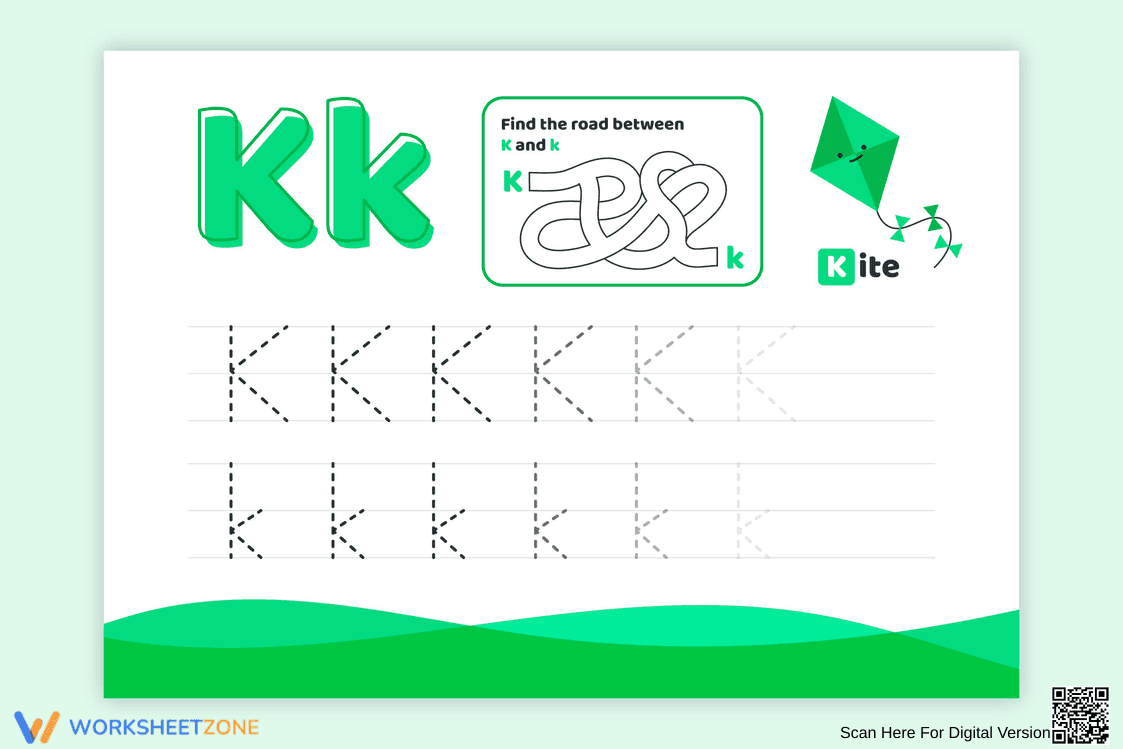 Letter K Worksheet with Maze - Free Printable - Page 1
