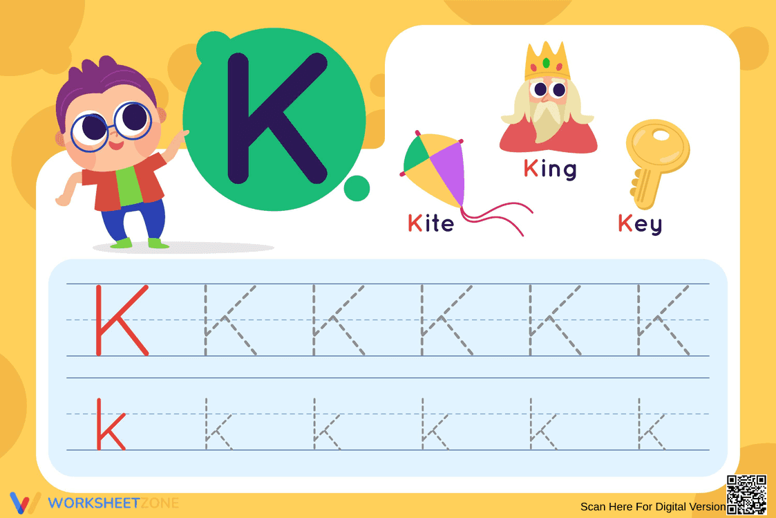 Tracing Letter K: Improve Letter Formation - Page 1