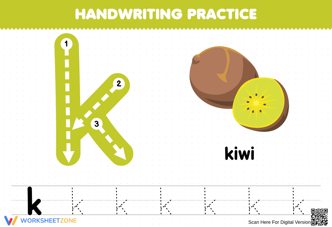 Handwriting Practice: Letter K Worksheet - Page 1