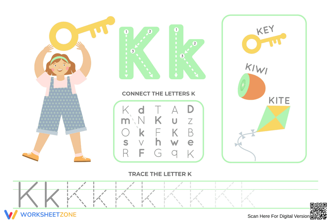 Find and Trace Letter K: Handwriting Practice - Page 1