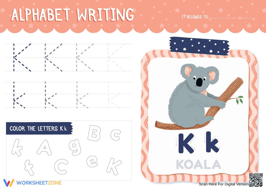 Alphabet Writing: Practice the Letter K - Page 1