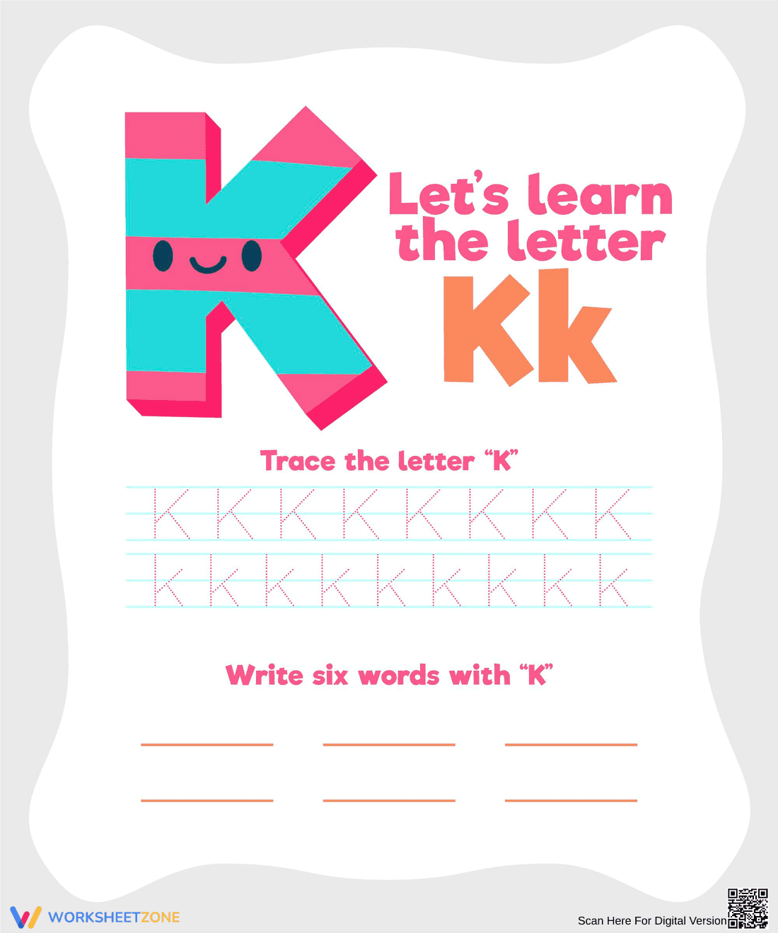 Grade 1 Letter K — Printable No-Prep Worksheet - Page 1