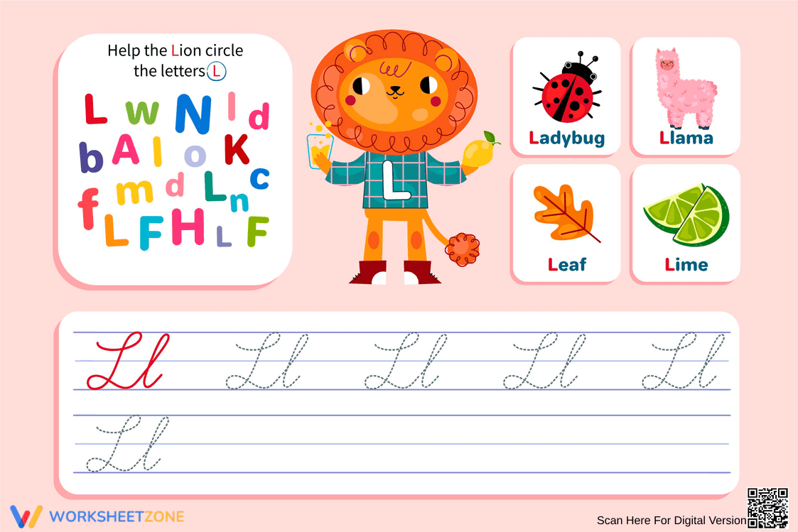 Find and Write Cursive Letter L Worksheet - Page 1