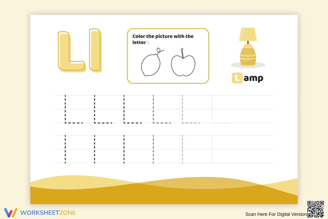 Handwriting Practice Worksheets: L is for Lamp - Page 1