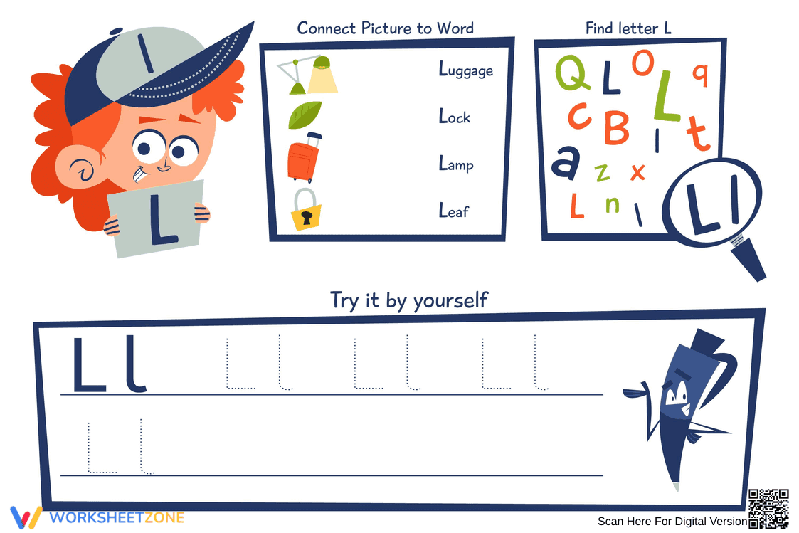 Grade 1 Letter L — Printable No-Prep Worksheet - Page 1