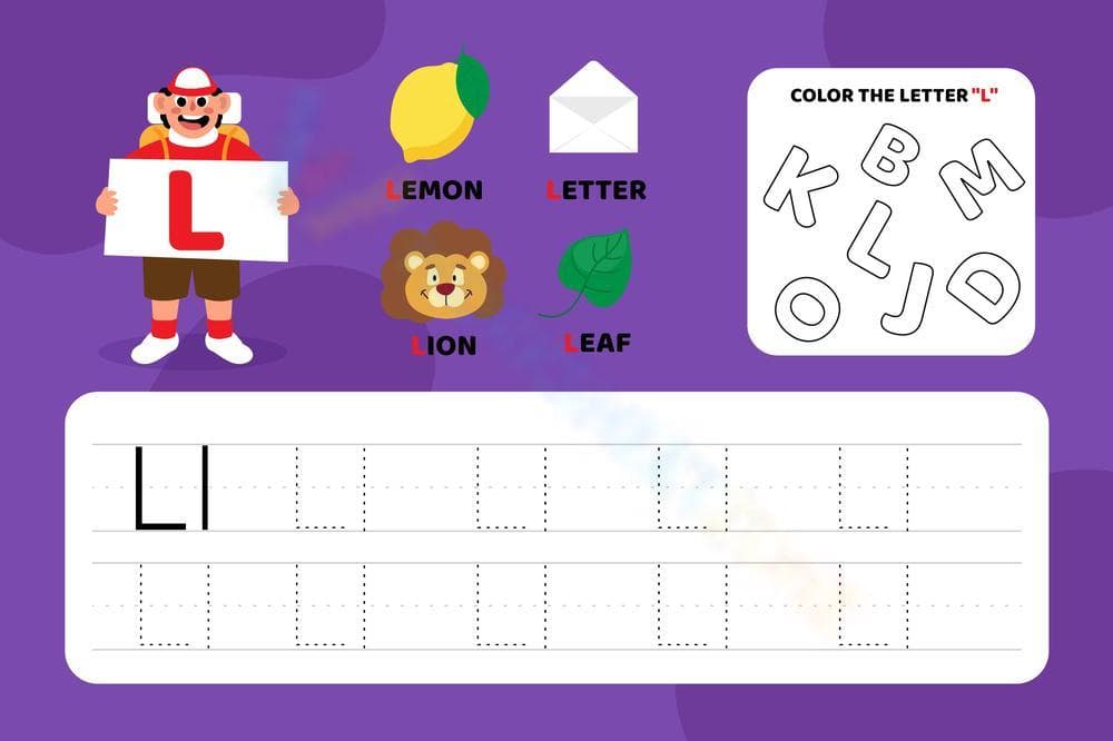Learn Letter L Worksheet - Tracing and Coloring Fun - Page 1