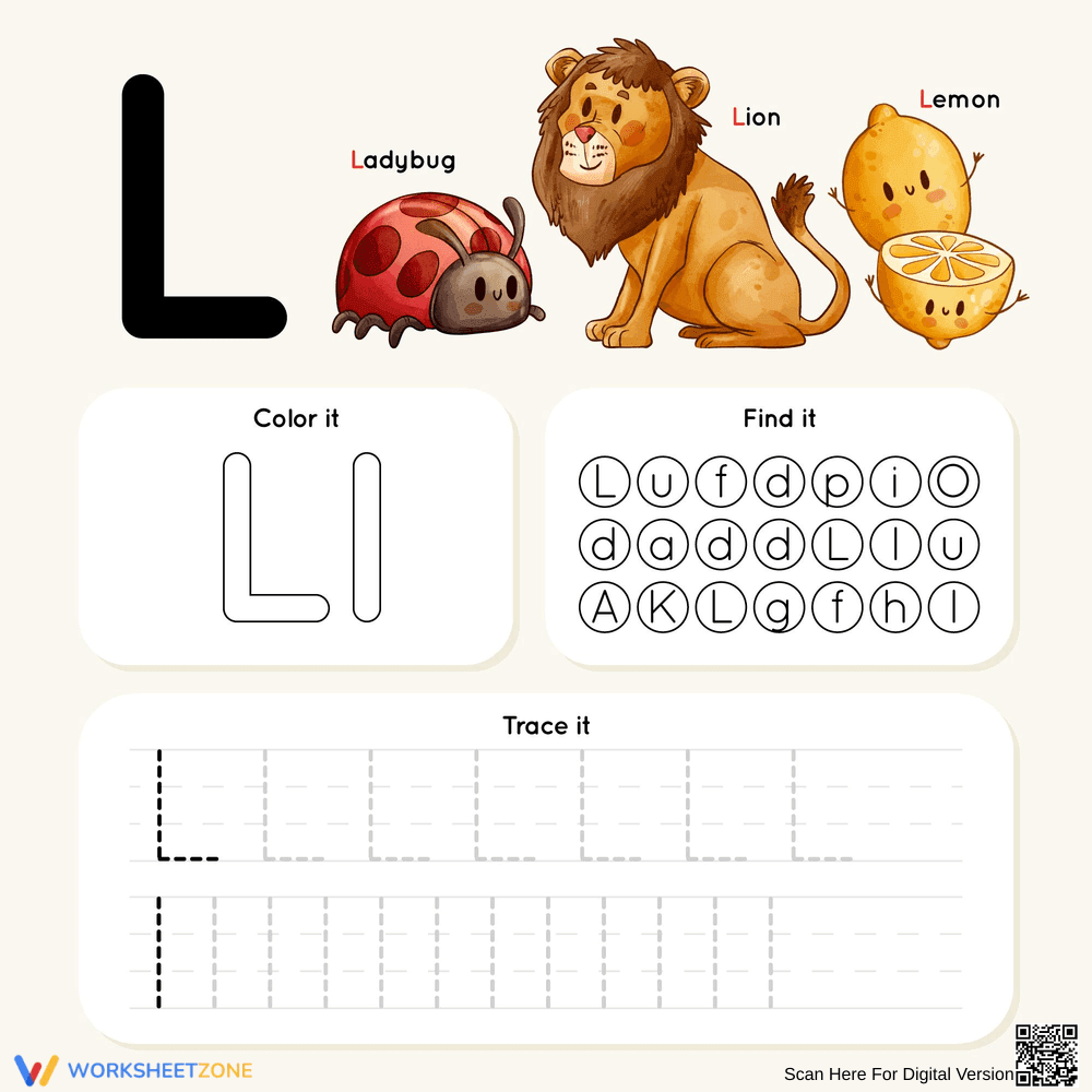 Color, Find, and Trace the Letter L - Page 1