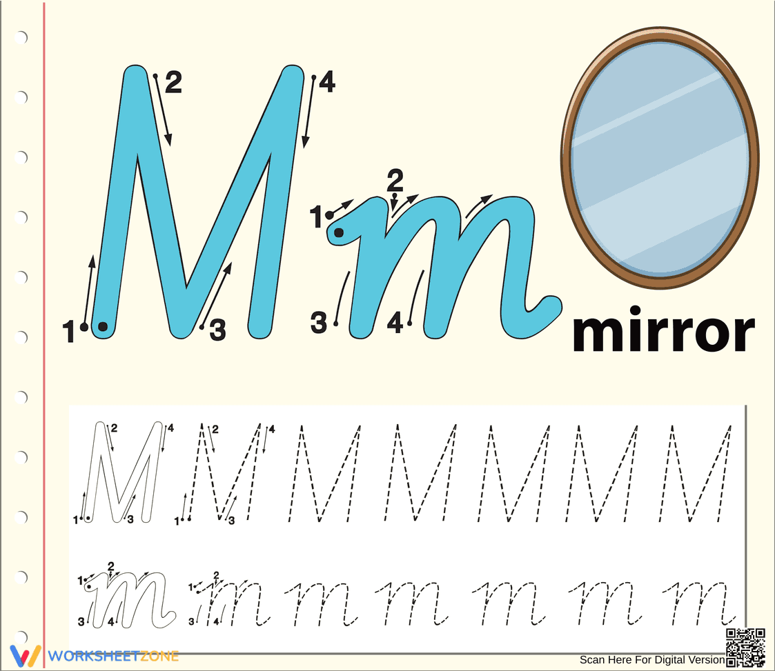 Cursive Letter M Tracing | Printable Grade 1 Worksheet - Page 1