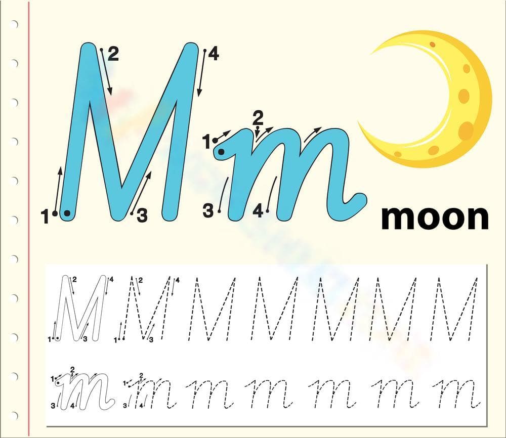 Letter M Tracing - M is for Moon - Page 1