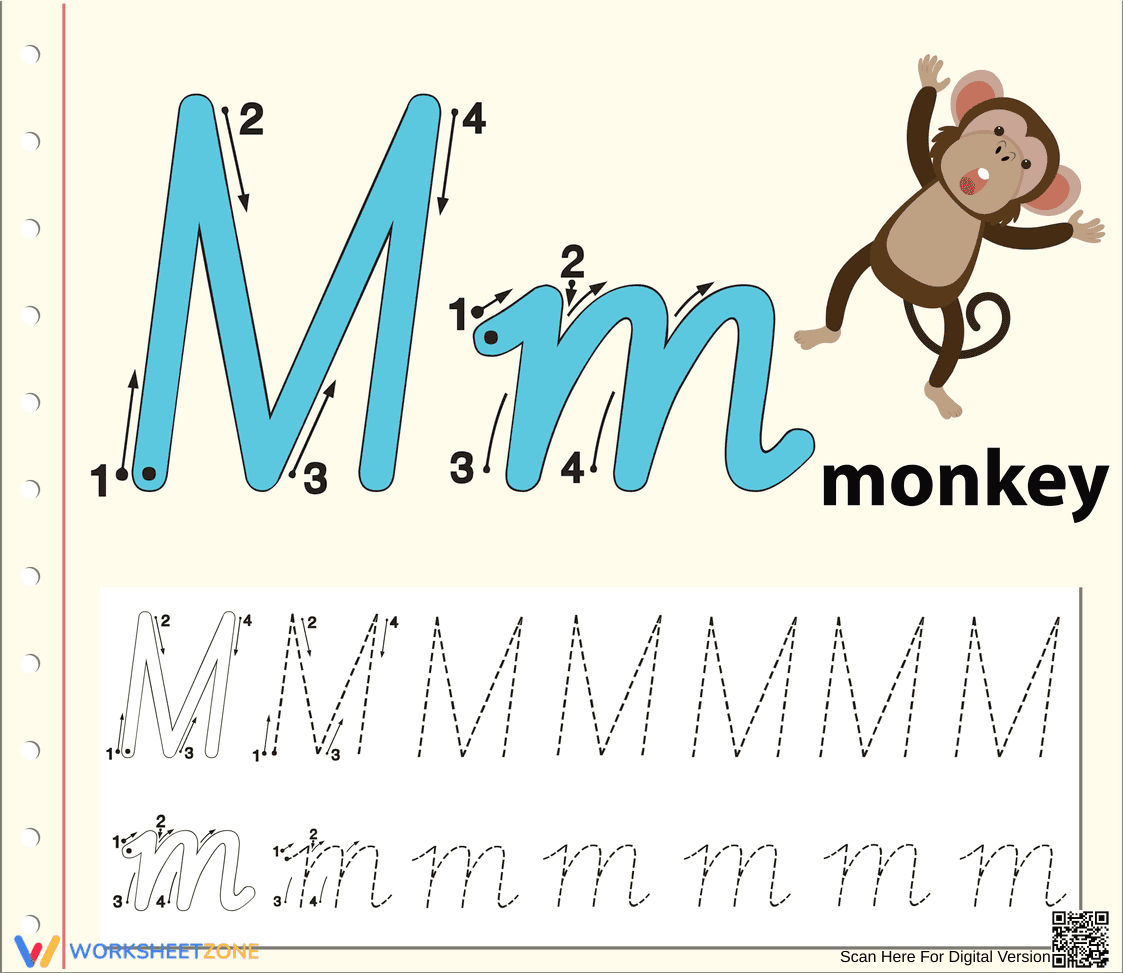 Kindergarten Letter M Cursive — Printable No-Prep Worksheet - Page 1