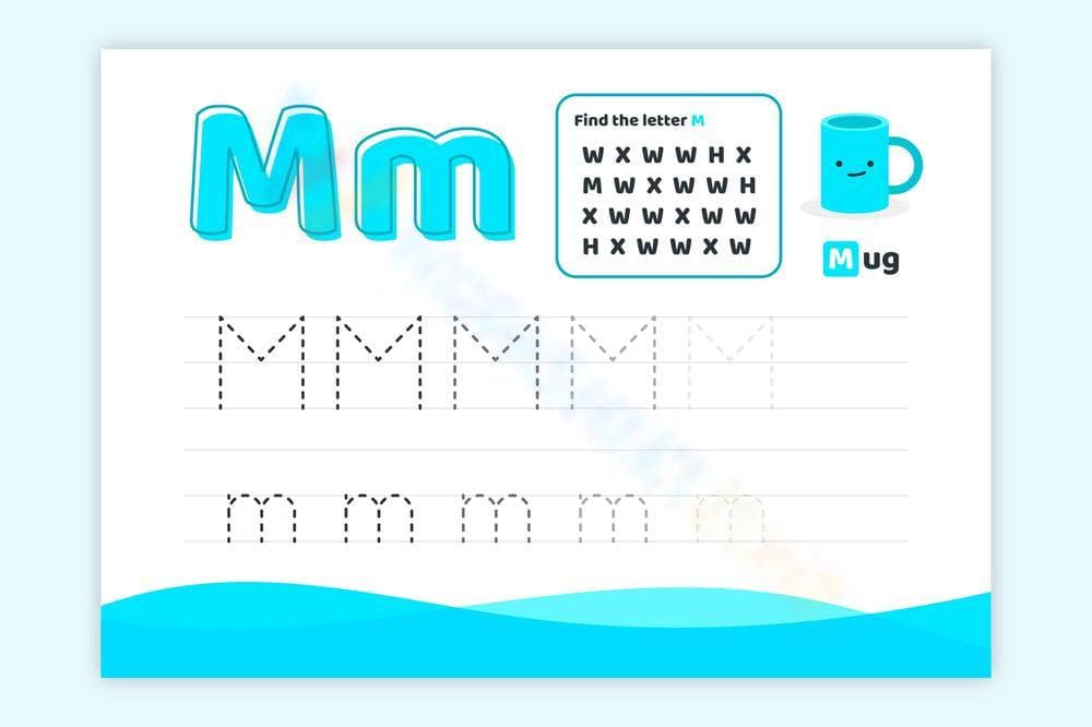 Fun with M! Letter Tracing and Finding Worksheet - Page 1