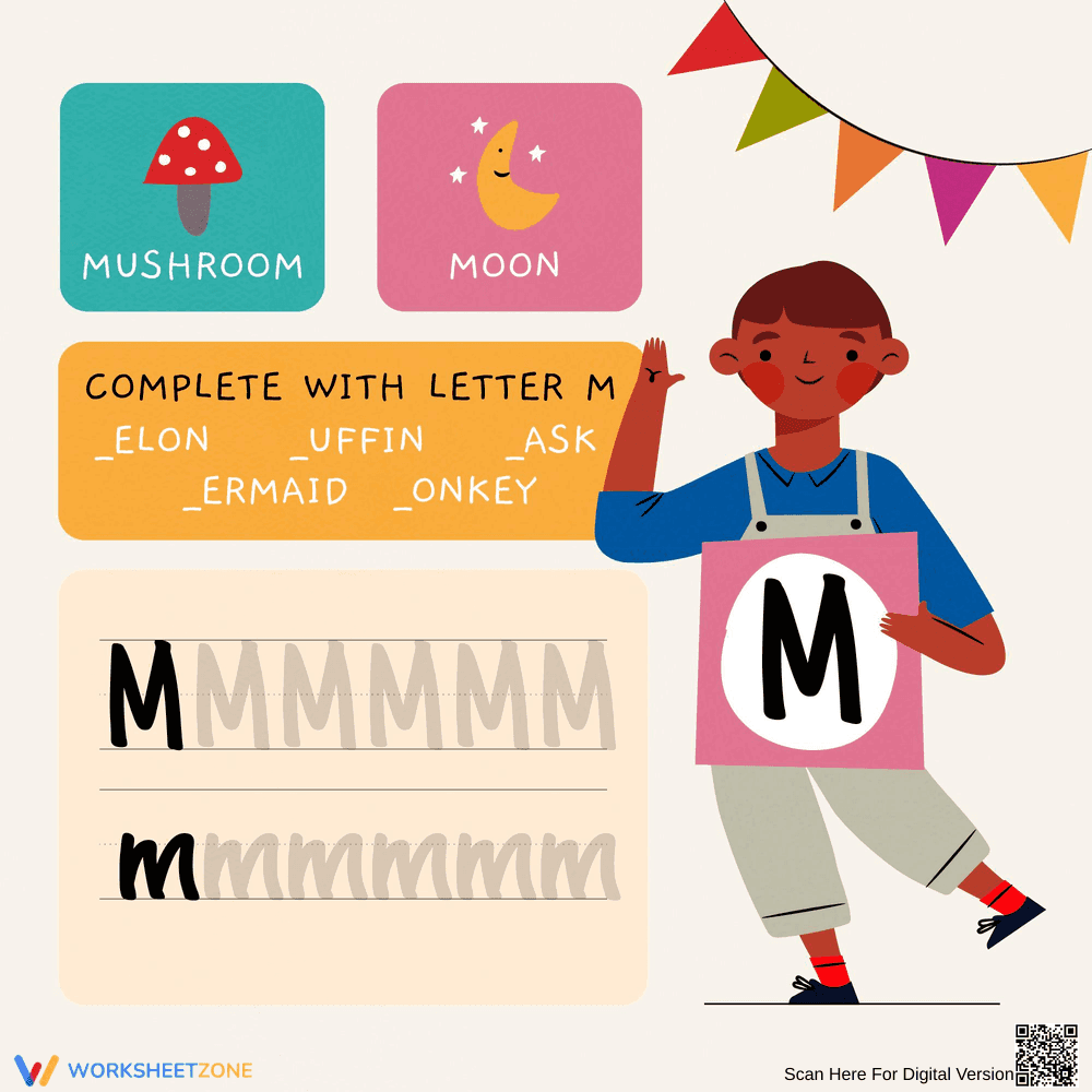 Letter M Tracing and Filling - Page 1