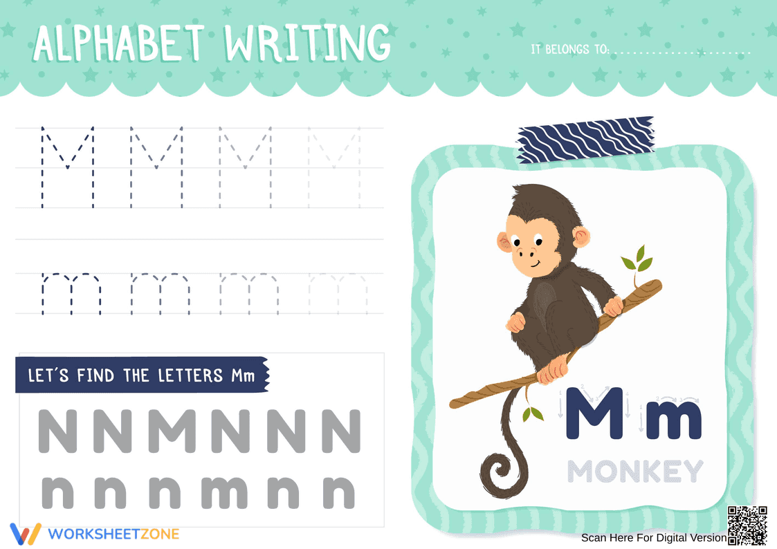 Alphabet writing - Letter M - Page 1