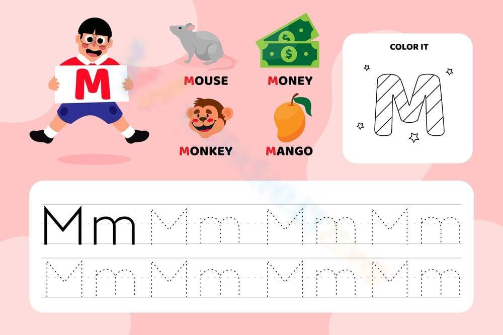 Color and Trace Letter M - Page 1