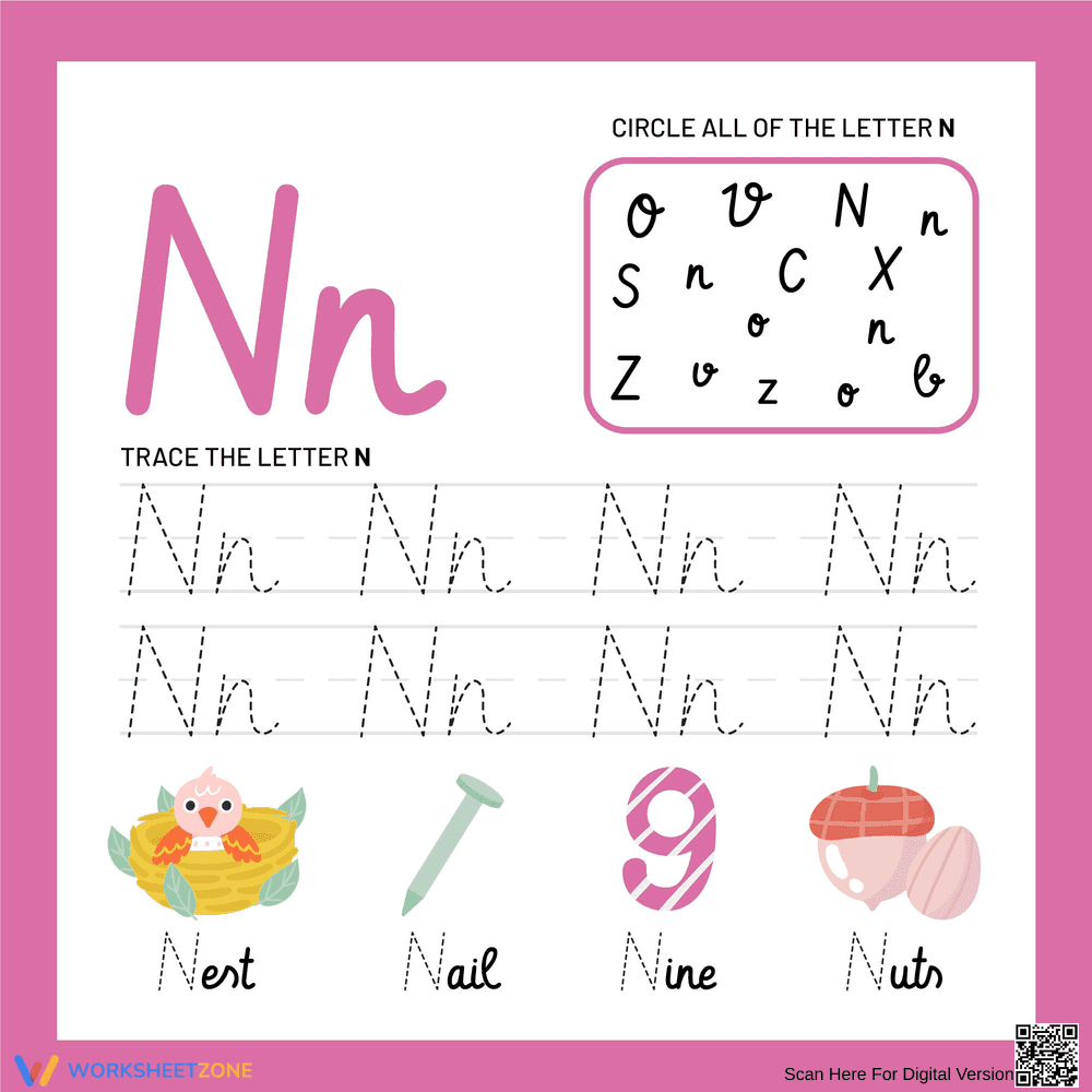 Circle and Trace the Cursive N - Page 1