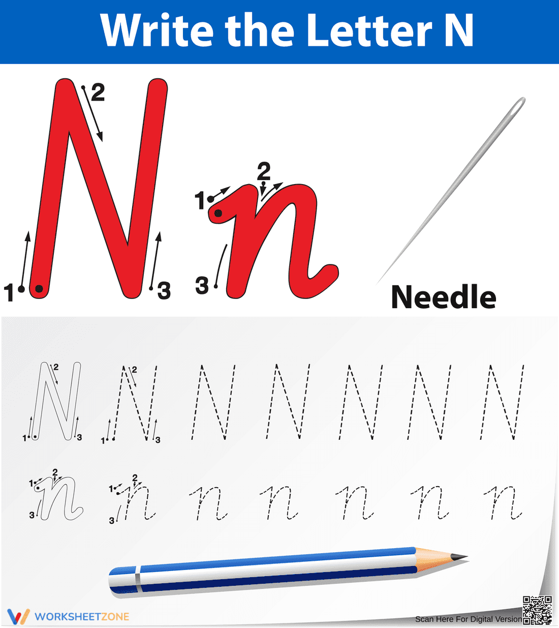 Letter N Tracing Worksheet | Essential Kindergarten Practice - Page 1