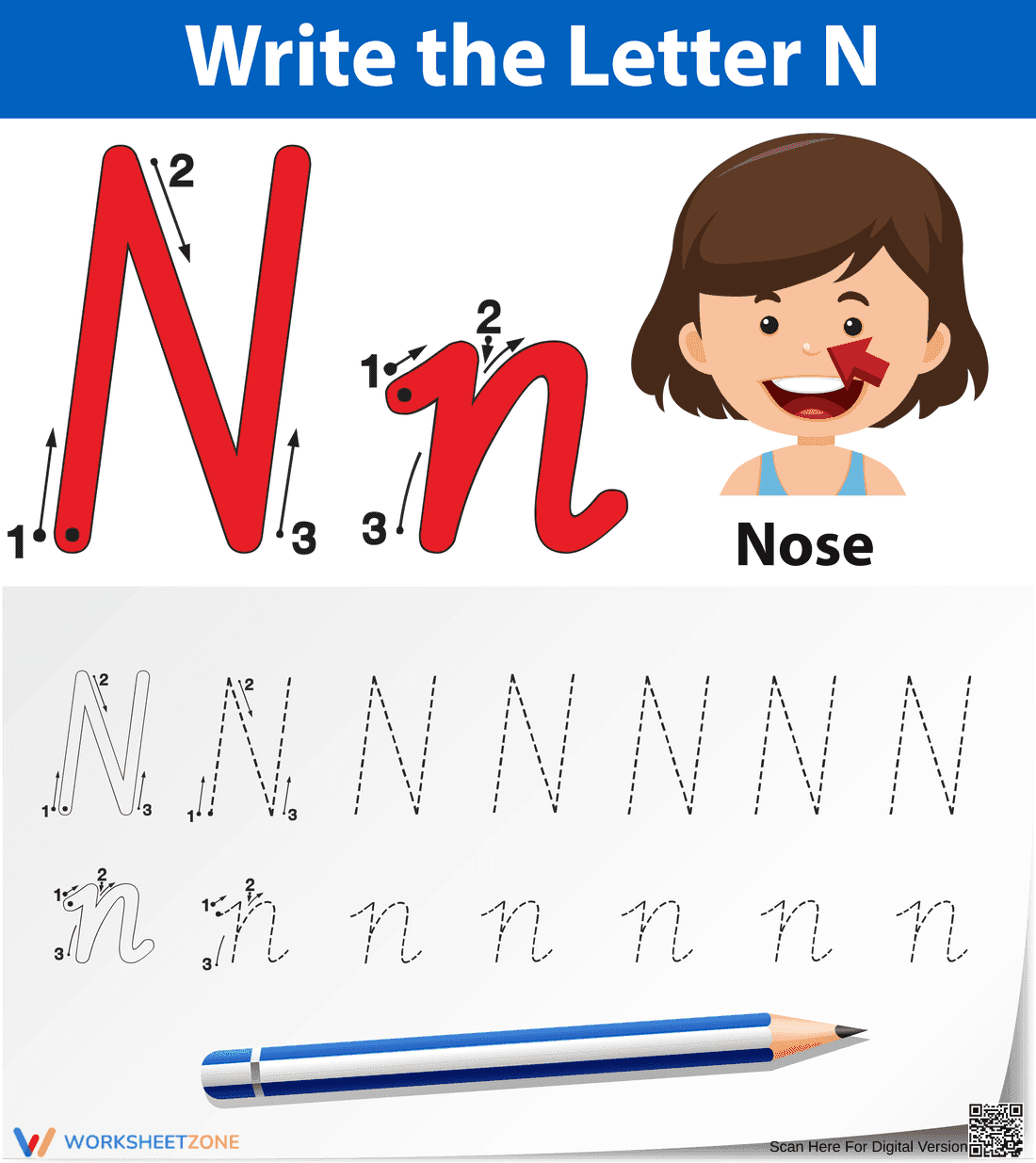 Grade K Letter N Tracing — Printable No-Prep Worksheet - Page 1