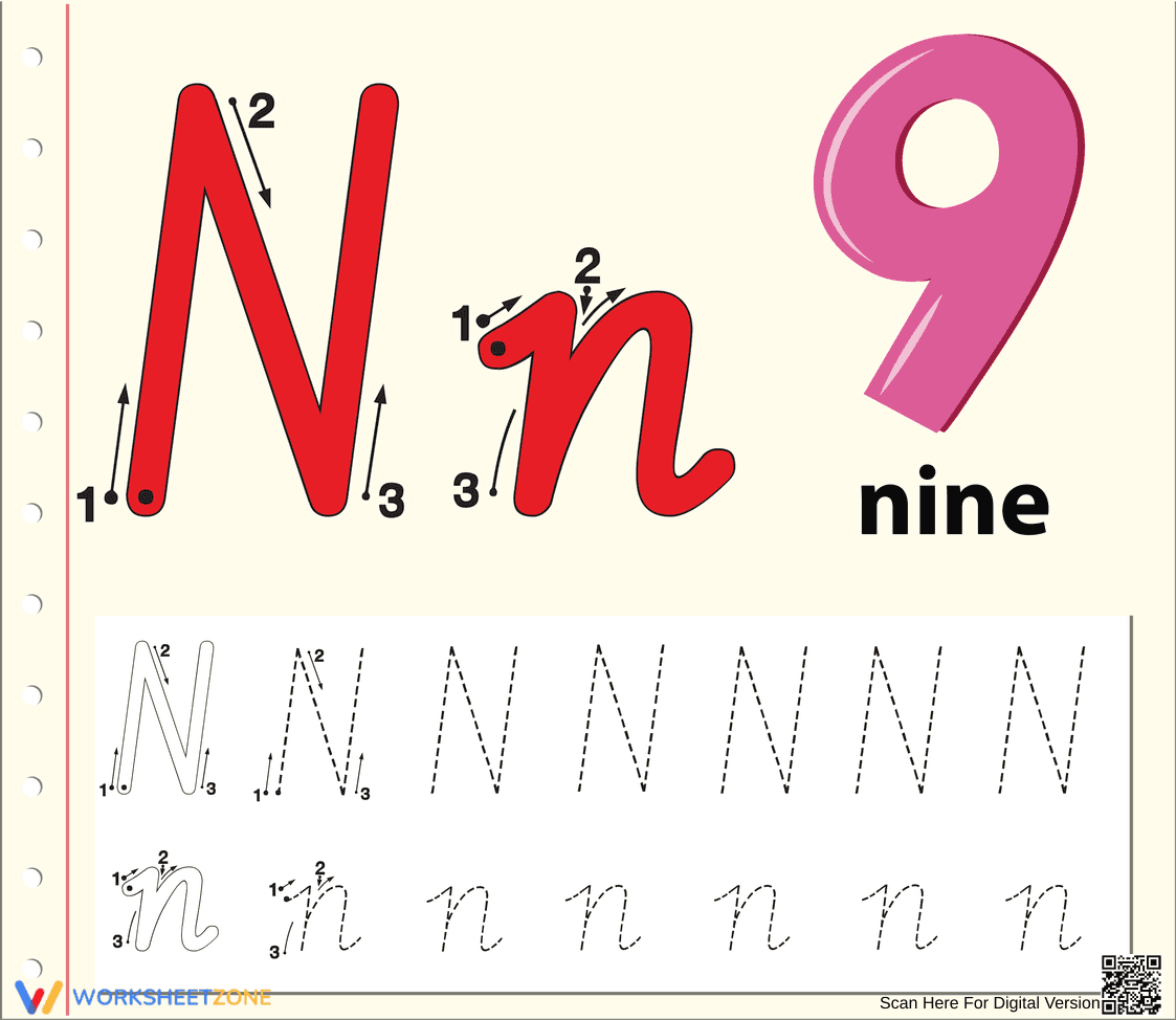 Kindergarten Letter N Tracing — Printable Worksheet - Page 1