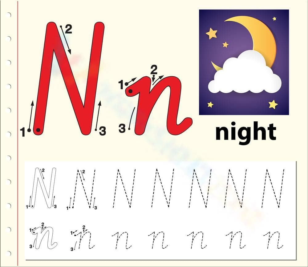 Letter N Tracing Worksheet | Printable Kindergarten Ready - Page 1