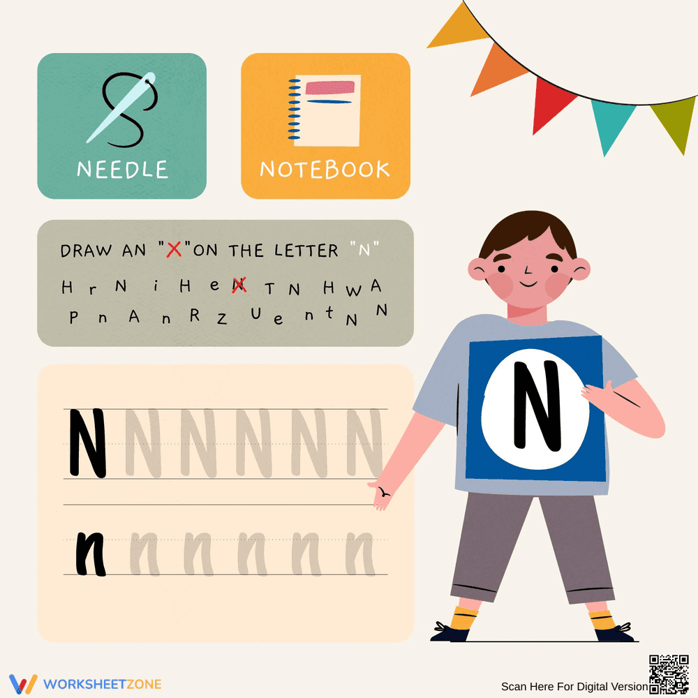 Learn Letter N: Activity Worksheet - Page 1