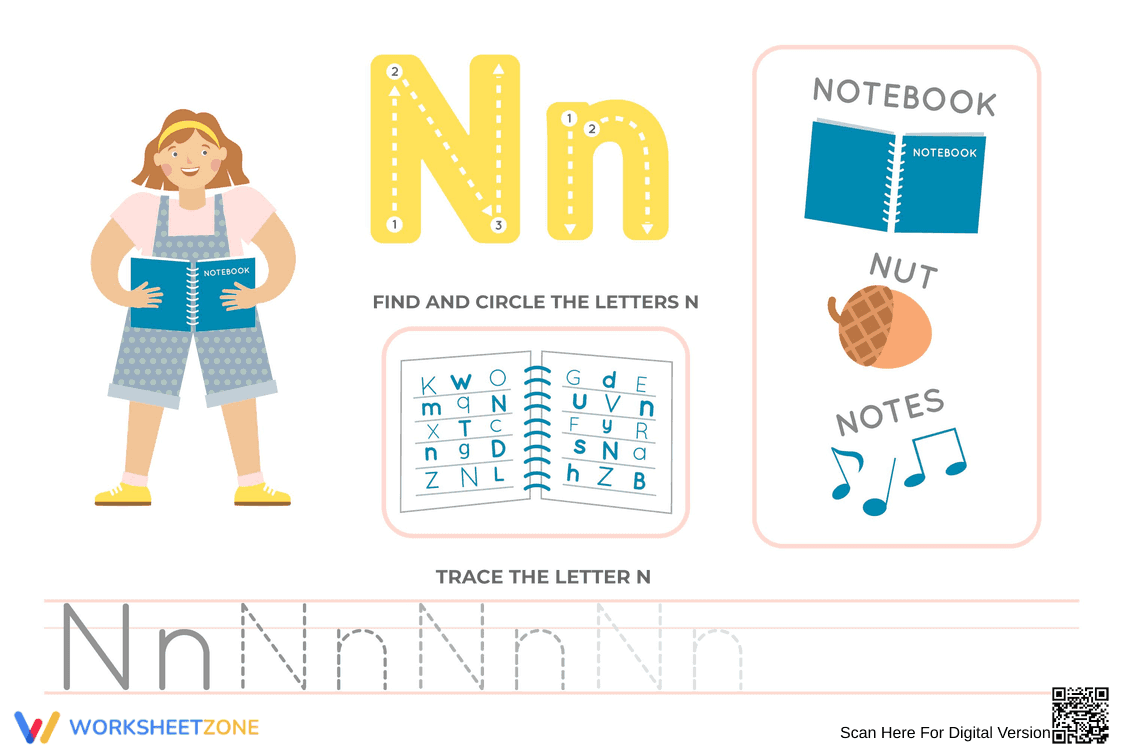 Circle and Trace Letter N Worksheet - Page 1