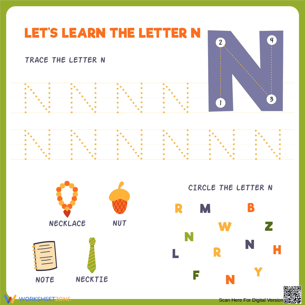 Let's Learn the Letter N: Handwriting Worksheet - Page 1