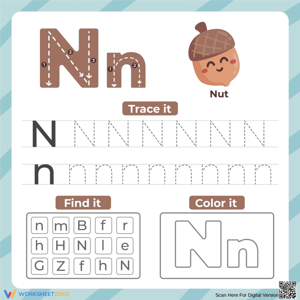 Letter N Tracing Worksheet | Printable Pre-K & K - Page 1