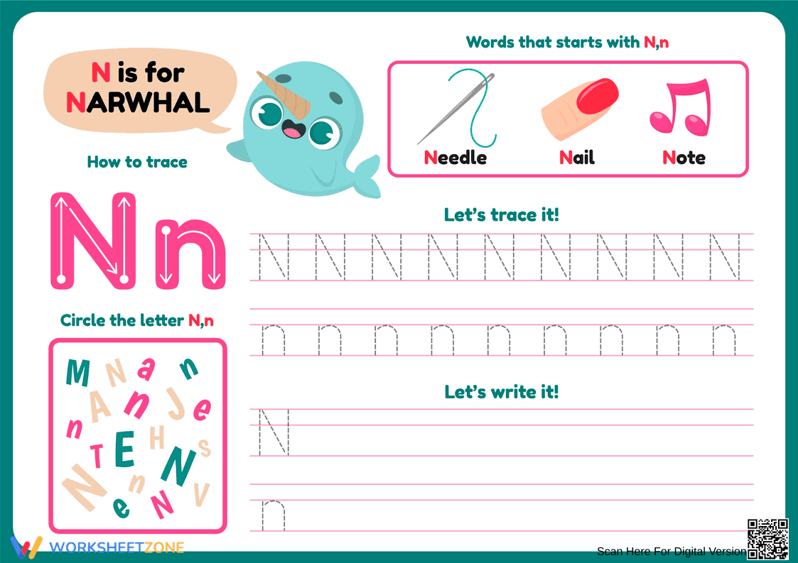 Essential Letter N Tracing Worksheet | Grade 1 - Page 1