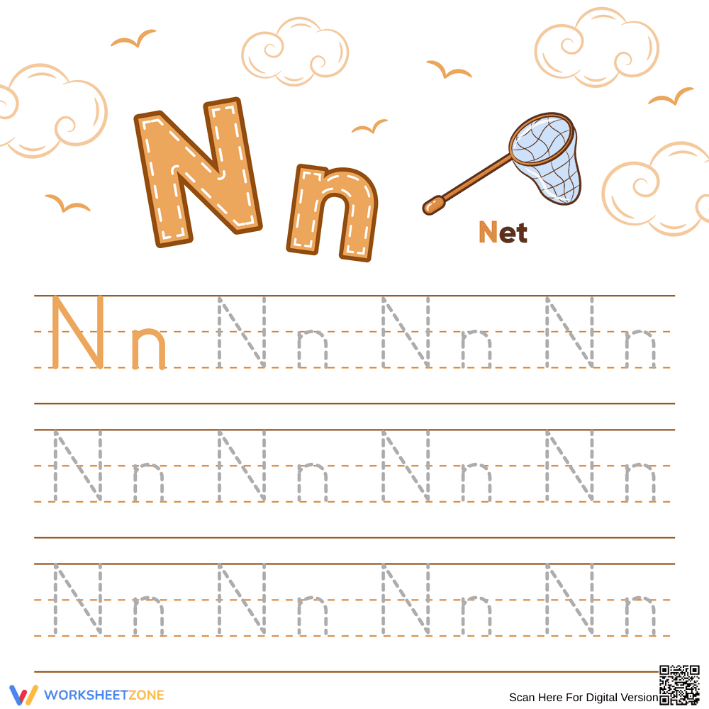Tracing Letter N: Alphabet Practice Worksheet - Page 1