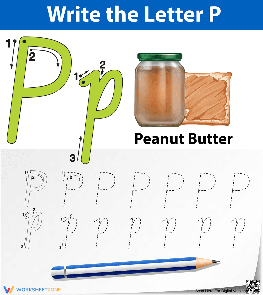 Letter P: Peanut Butter Worksheet - Page 1