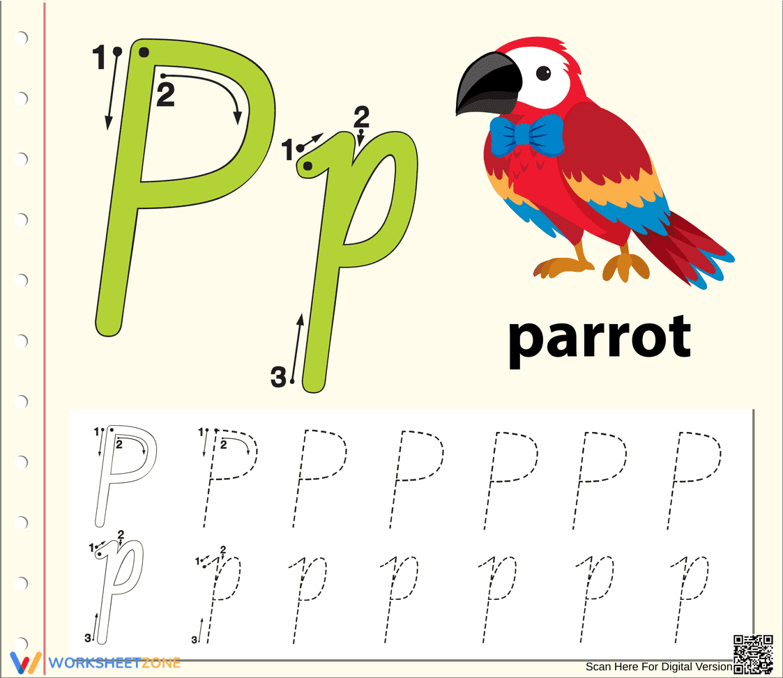Printable Letter P Tracing Worksheet | Grade K - Page 1