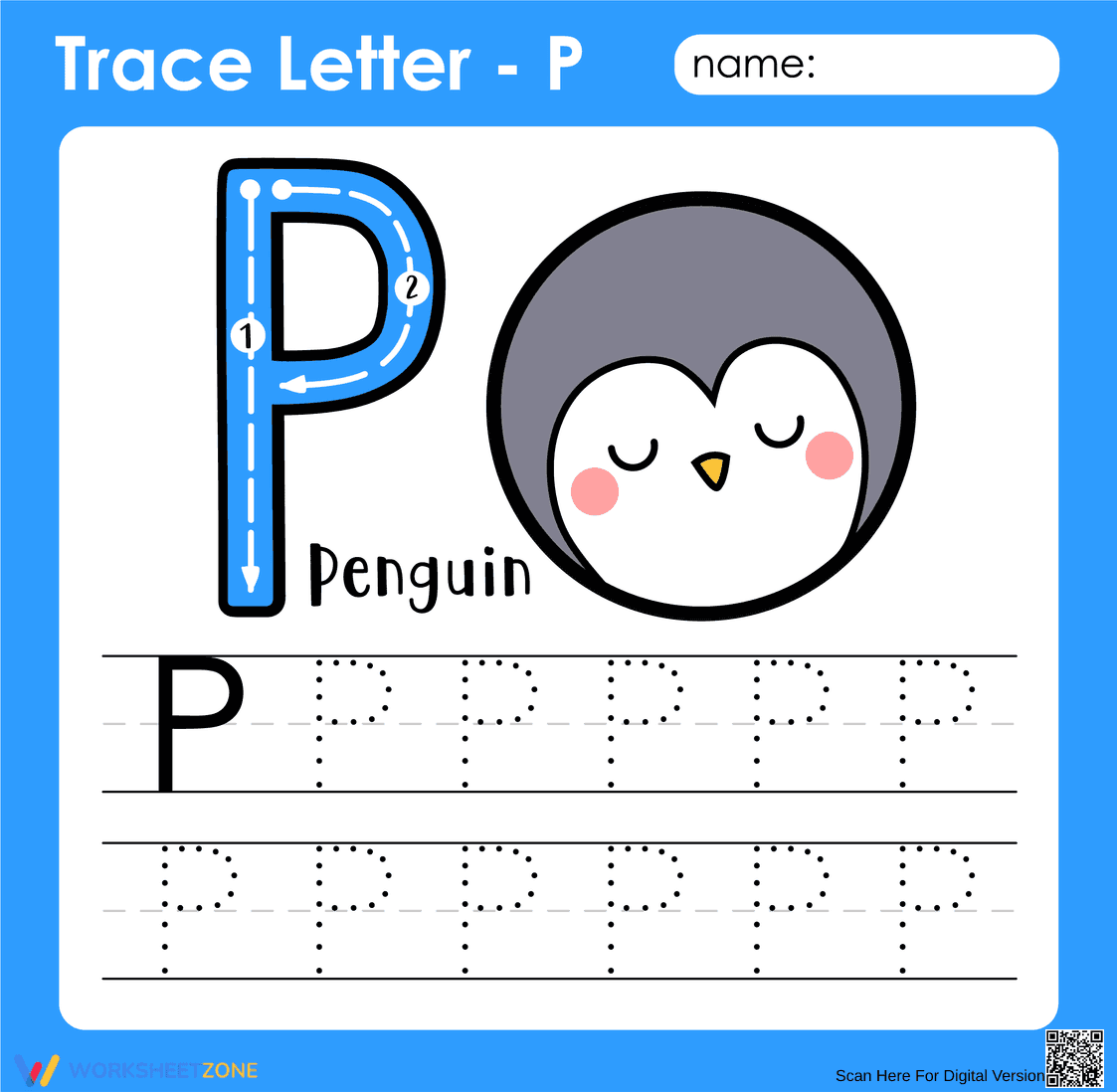 Trace Letter P Alphabet Worksheet - Page 1