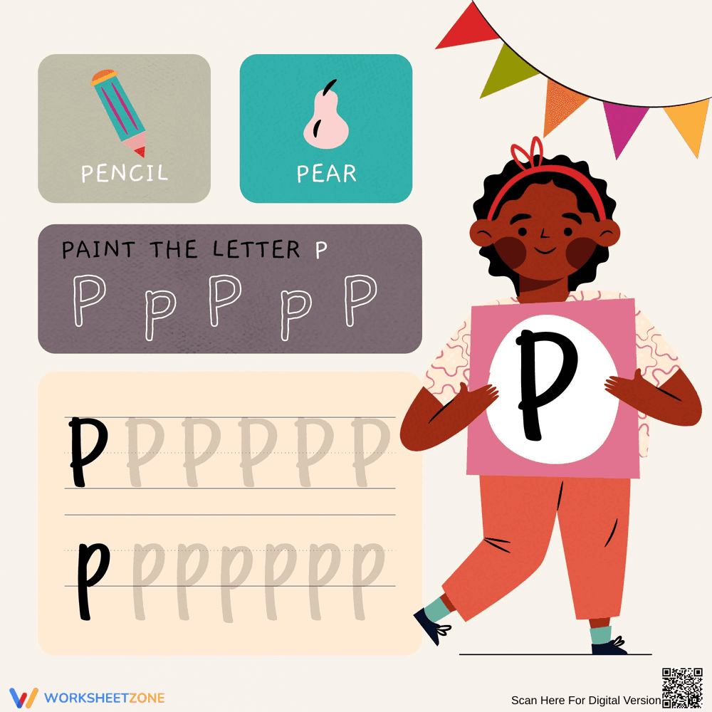Letter P Handwriting Worksheet for Kids - Page 1