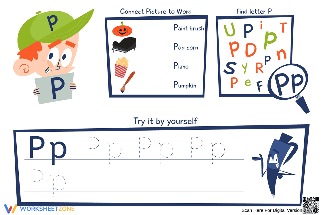 Letter P Tracing Worksheet | Grade 1 Printable - Page 1
