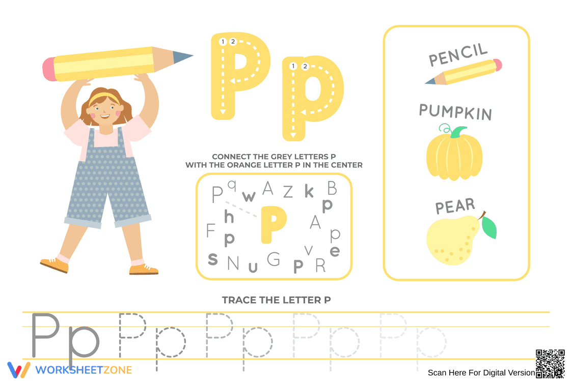 Learn How to Write Letter P for Kids - Page 1