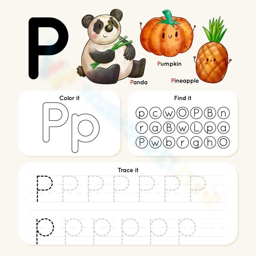 Letter PP: Color, Find and Trace - Page 1