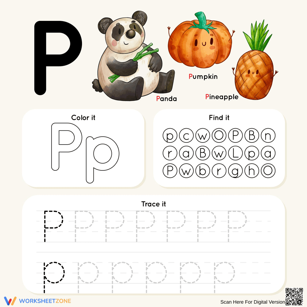 Letter PP: Color, Find and Trace - Page 1