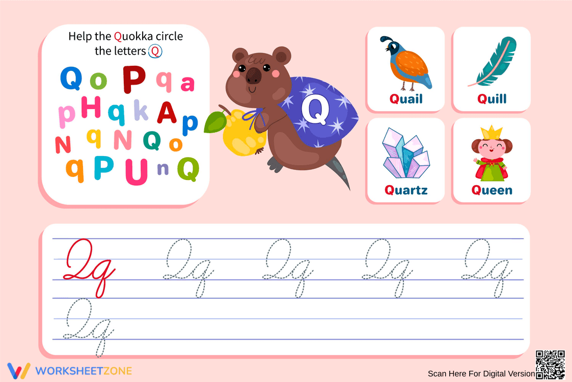 Cursive Q Tracing Worksheet | Grade 2 Printable - Page 1