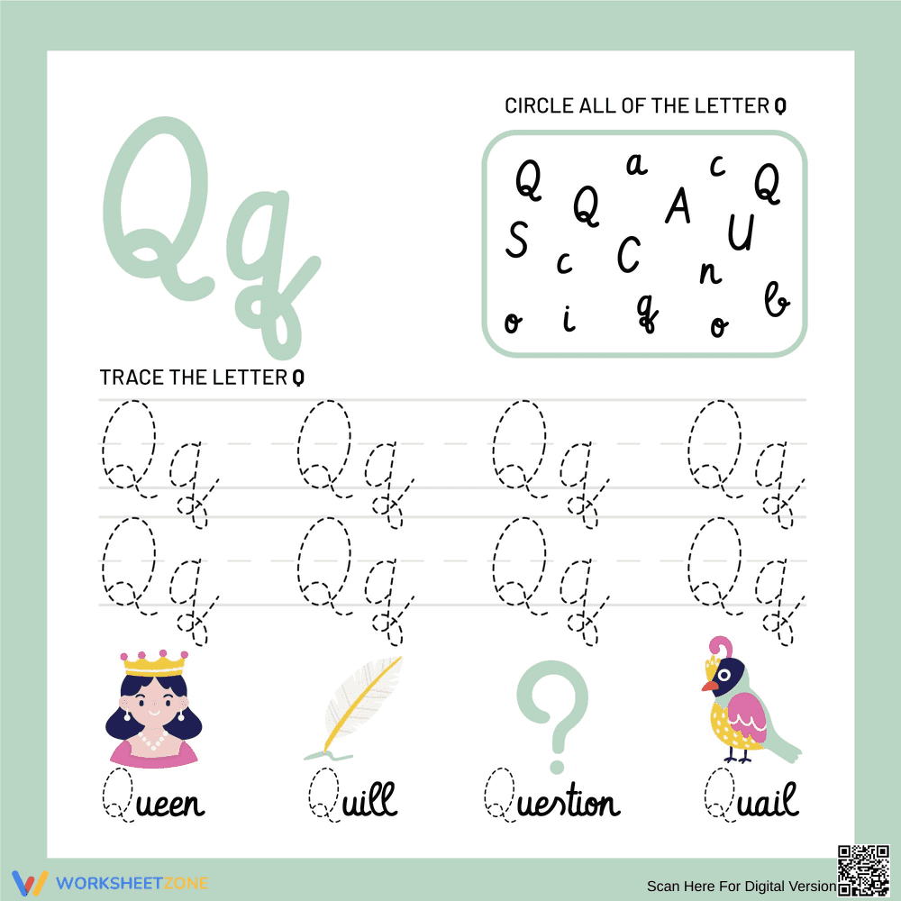 Trace Cursive Letter Q Worksheet - Page 1