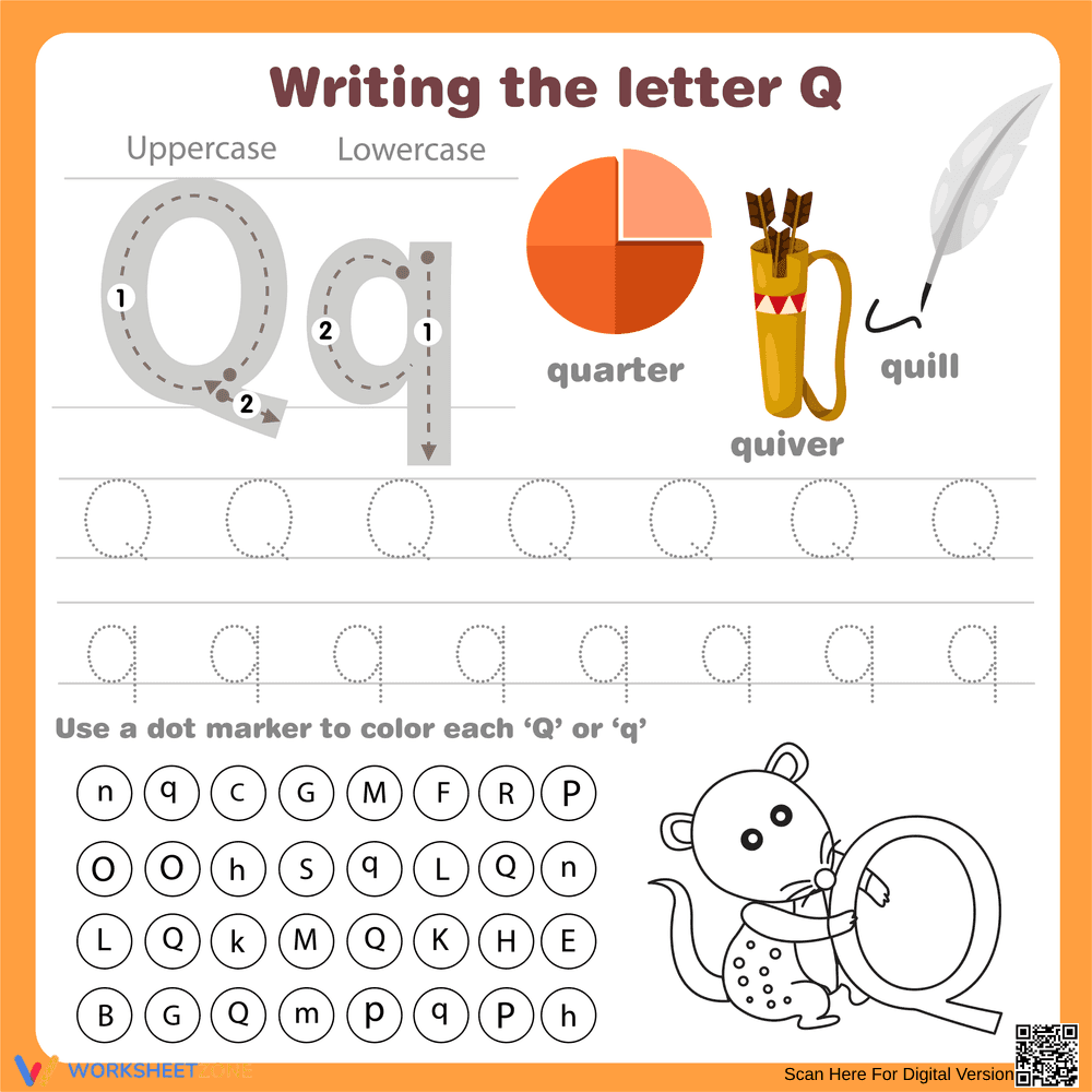 Writing the Letter Q Printable Worksheet | Grade K-1 - Page 1