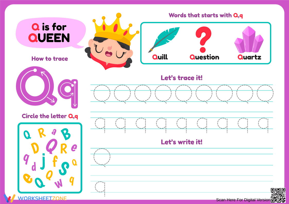 Printable Letter Q Tracing Worksheet | Grade 1 - Page 1